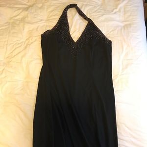 Floor length black prom dress with beads